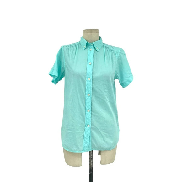 J. Crew‎ Classic-Fit Short-Sleeve Lightweight Cotton Poplin Shirt Blue Size 0 - Picture 1 of 9